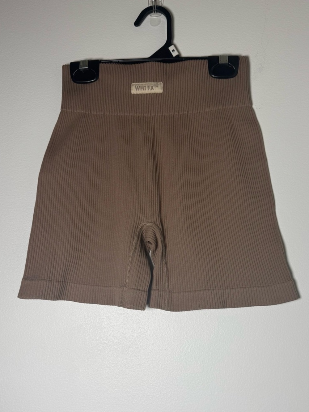 White Fox Ribbed Biker Shorts Womens Small Taupe High Waisted